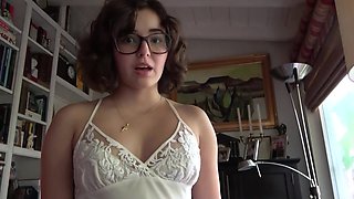 Nerdy stepdaughter in glasses didn't want to study and got fucked