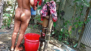 I Fucked My Village Stepsister Outside While She Was Taking a Bath
