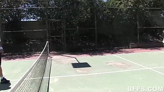 Redhead Slut's Tennis Practice with Friend Ends in Steamy Summer Threesome on Court with New Coach