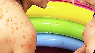 Pool Pussies Scene-2_lesbian Couple Having Sex in Bikinis in a Jelly Pool