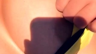Beautiful Brunette Big Boobs Rides Fake Cock