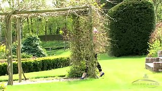 Hairy Maria has fun in nature and the pool