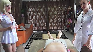 Lucky patients gets taken care of by a couple of hot doctors