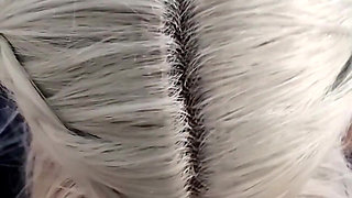 Submissive Sloppy Deepthroat in White Wig & Blue Contacts - Debora Swallowing Wellington's Thick Cock Slow Stretching