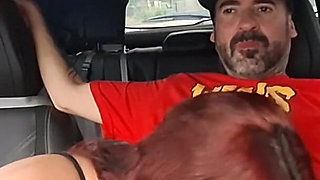 Risky Masturbation in the Car with a Hot Girl at the Bus Stop in Public!