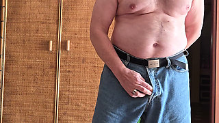 Stocky guy finally taking his dick out for a wank