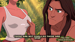Jane and Tarzan first contact as he explores a woman's naked body