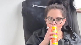 Smoking Without Bra on Balcony