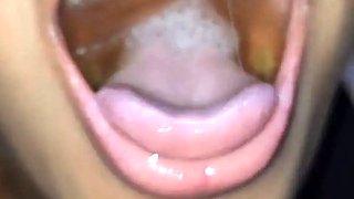 Making a pool of piss and cumming inside her mouth