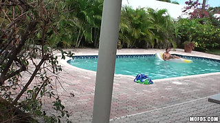 Pervs on Patrol - Red Head Julissa James & Martin Catch a Wet 3some While Masturbating at the Private Pool