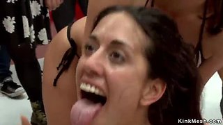 Lyla Storm and Ariel X Dominate Public Gym Gangbang Fetish Scene
