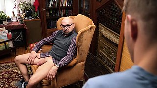DILF prof uses large dildo on stepson