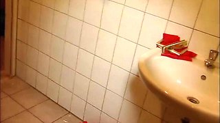 Glasses Cute Brunette Slurps Big Cock on Toilet