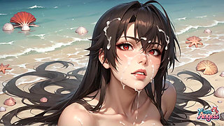 5-milky-stroke Beach Bliss: Woman Drenched in Creamy Semen