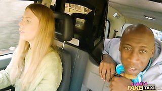 Blonde in the Samantha Joiner taxi sucks a fat BBC then takes it in the back seat