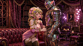 3d Anime medival stripper masturbates and fucks knight