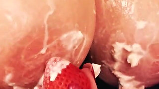 Lesbian Romantic Fuck: Latex and Whipped Cream, Big Boobs and Moans, Foot Fetish and Shiny Clothes!