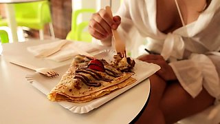 Amateur brunette Michelle with small tit