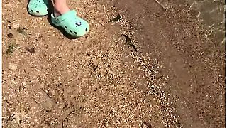 She Slides Her Bikini Bottoms Over To Take A Piss While At The Beach