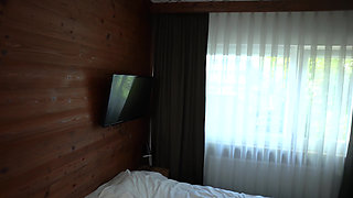 Skinny girl sucks a massive cock then gets fucked deep in the pussy