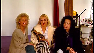 Vintage babes getting naked and touching each other at casting