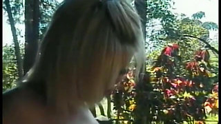 Pretty blonde tranny Melissa Merlin with nice tits and ass enjoys riding hard schloeng on fresh air