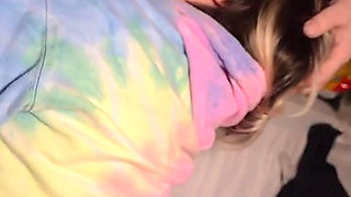 Housewife Gagging on Cock Upside Down, Sucking at the Edge of the Bed, & Hot Cum on Tongue!