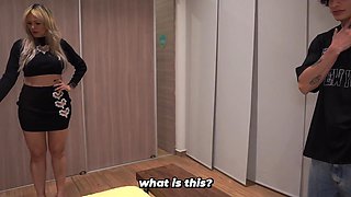 Blonde milf gets into shared bed naked and leaves him no other choice