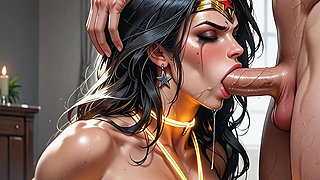 Strong Super Hero Wonder Woman Tries Thick Futa Cock in Tight Ass. AI GENERATED