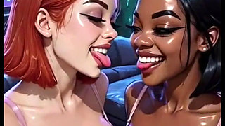 Beautiful Lesbians Tongue and Kiss Fetish, Ai Animation