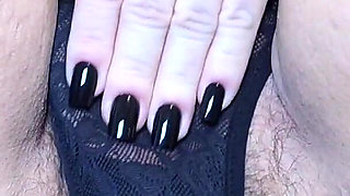 MILF Playing in Panties & Stuffing Them Inside Fat Hairy Pussy