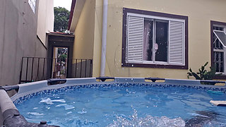 Your naked slut neighbor showing off in the pool for you
