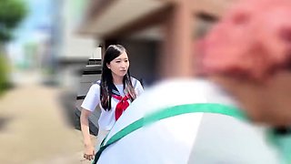 Asian schoolgirl rubs on hidden cam
