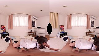 Japanese students explore bed POV in sensual VR