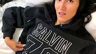 Hoodie-wearing Blowjob Queen Gets a Cumshot Surprise