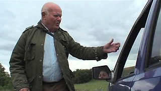 Old Man Fucks Broken-Down Car Girl in Outdoor Rescue