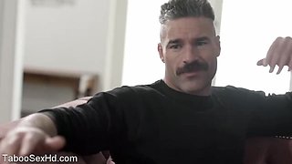 Stepdad fucks hot redhead teen while stepson is away - big dick old man young girl