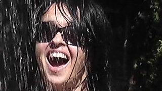 Sexy outdoor bikini tease! Britney's bikini car wash & water hosed slow-mo jiggly boobs