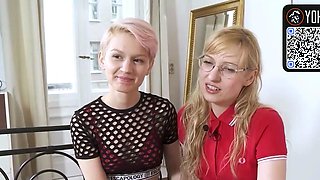 Two inexperienced blondes use a vibrating fucktoy for