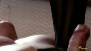His Deeply Rooted Foot Fetish Made Him Cummed Under Her Beautiful Feet Clad in Stockings