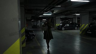 Brunette wife with big boobs gives blowjob