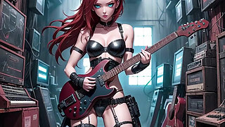 Sexy Anime Redhead Plays Metal Guitar AI Music Video