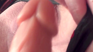 Blonde in Plaid Skirt Rides Dildo and Squirts Hard Before Taking a Creampie
