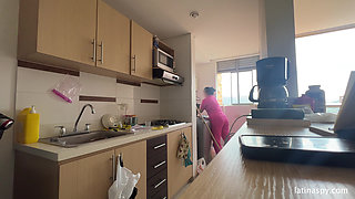 Maid with Huge Ass Cleans Apt Then Jerks Her Boss Part 1