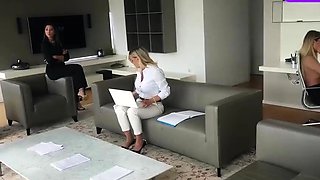 Three bashful blondes flash off fat clit