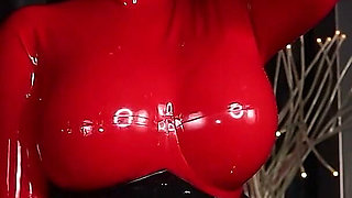 Cristal Kinky Red Rubber Doll Milkingtable Blowjob and Handjob