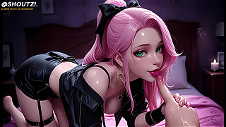 Anime Hentai Uncensored, Pink-haired Chick Sucks Your Cock by a Glory Hole, Fuck Her and Cum on Her!
