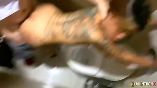 Fucking A Slutty Hot Tattooed Babe In A Bathroom