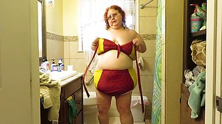 Hot sweaty wet Naighty Nurse Vicki strips out of swim suit after washing Her Car!