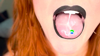 BBW Redhead Miley Coxxx Spit Fetish- Mouth Close up - Pierced Tongue